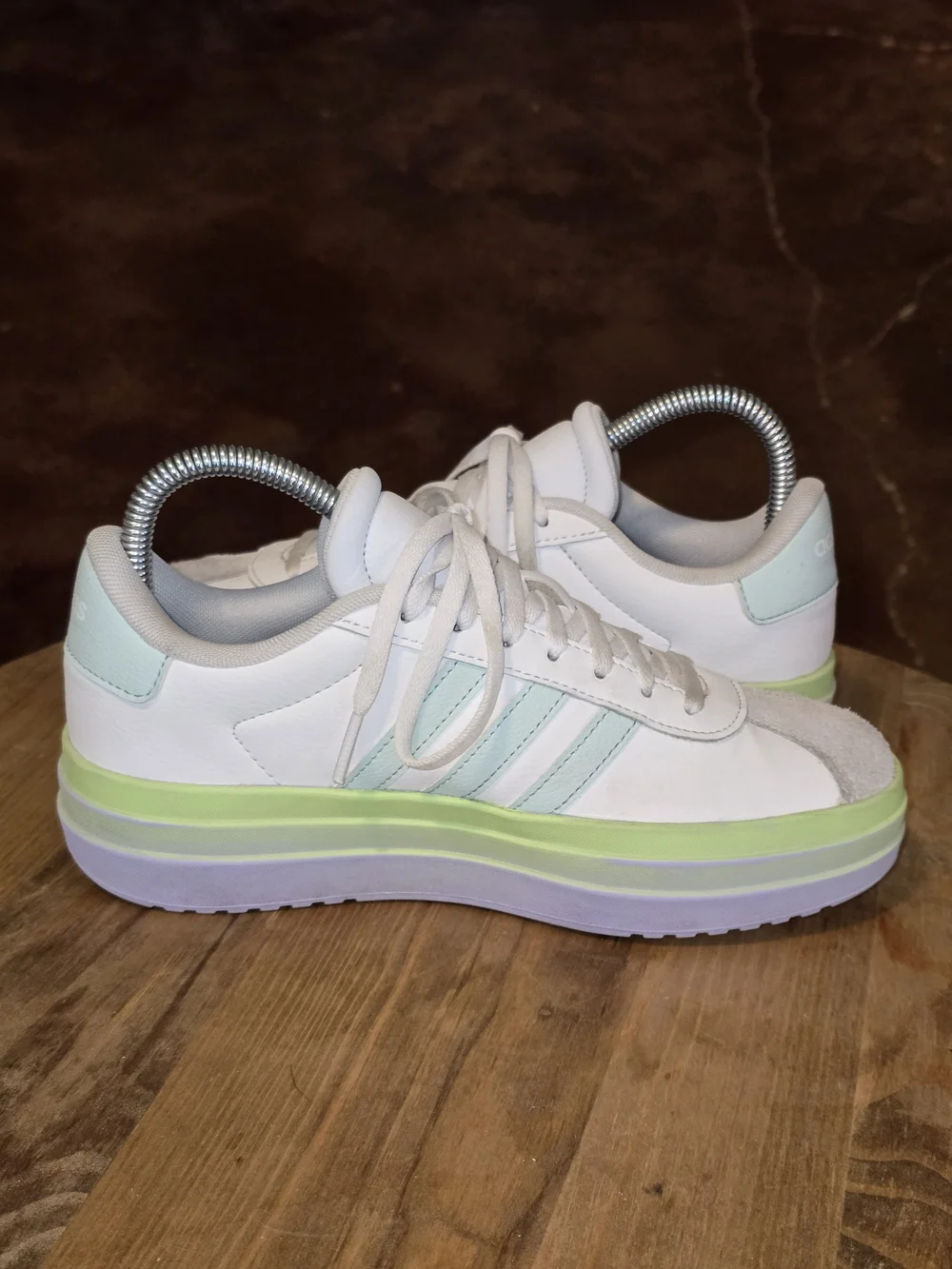 Adidas VL Court Bold Sneakers Cloud White Mint Violet 4.5Y EUC